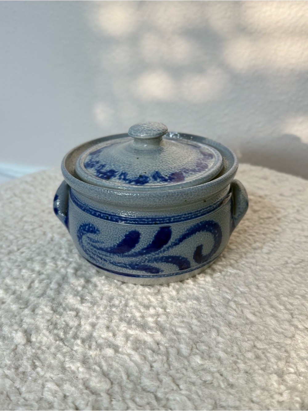 Vintage Betschdorf Cobalt Blue Salt Glazed Pottery Stoneware Mustard Lard Crock